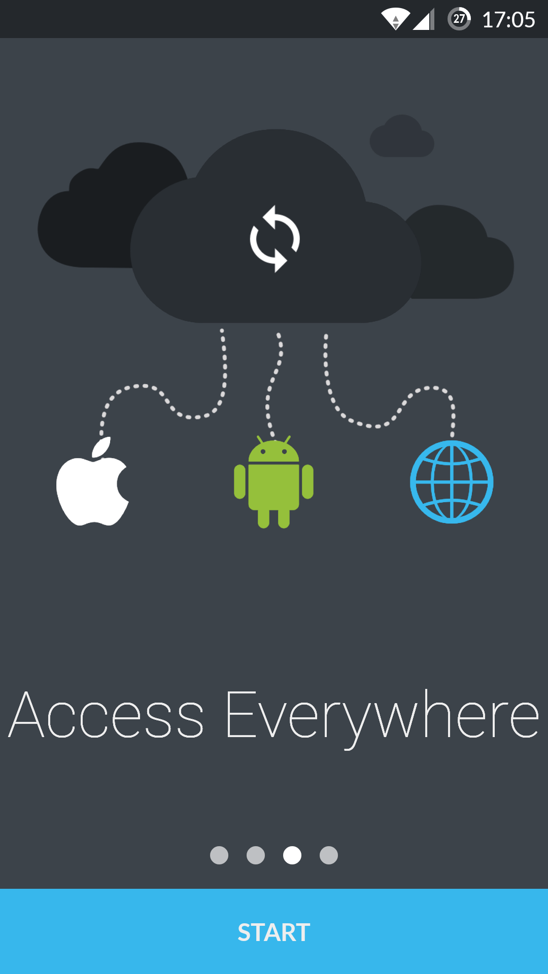 Troisième slide de présentation, avec une illustration du logo d'apple, d'android et d'internet liés à un nuage.