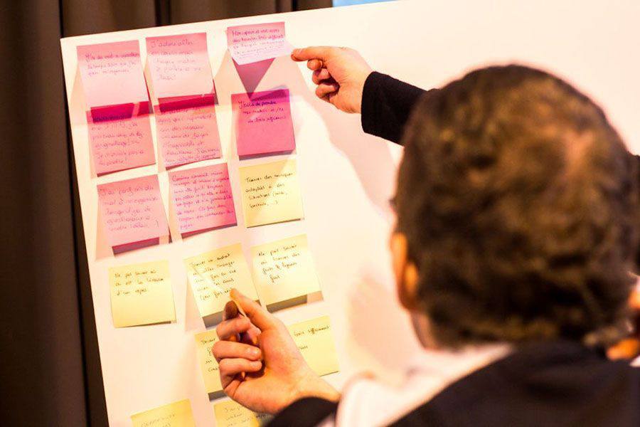 Photo du panneau sur lequel sont collés les post-its sur lesquels sont indiqués des problèmes de la vie courante.