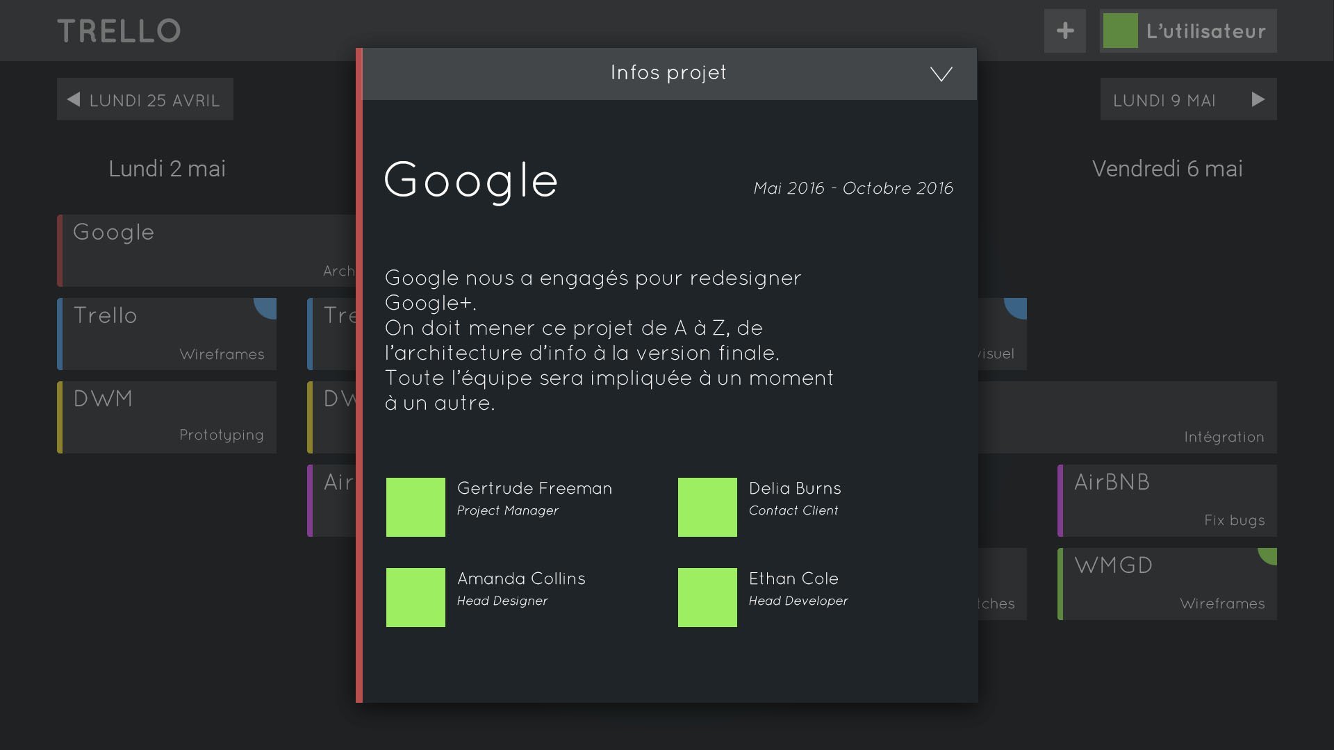 La carte du projet avec de plus amples informations sur le projet ainsi que les responsables